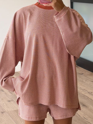 Easy Going Ribbed Stripe Shorts | Rust