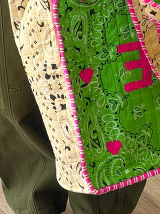 "LOVE" Bandana Quilted Tote Bag | Green