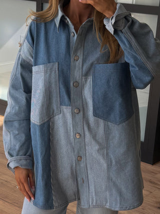 Bleu Denim Colorblock Shacket | RESTOCK