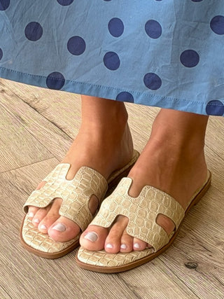 Heritage Croc Embossed Sandal | Bone