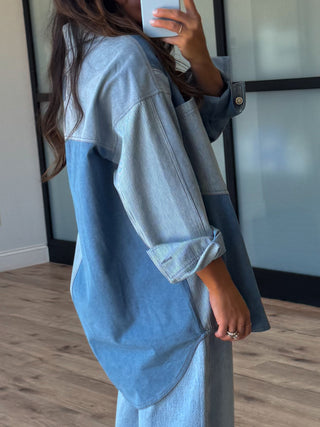 Bleu Denim Colorblock Shacket | RESTOCK