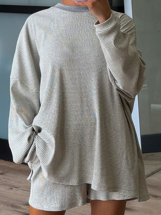 Easy Going Ribbed Stripe Shorts | Grey | +Plus Available