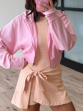 No Limit Crop Zip Hoodie | Baby Pink