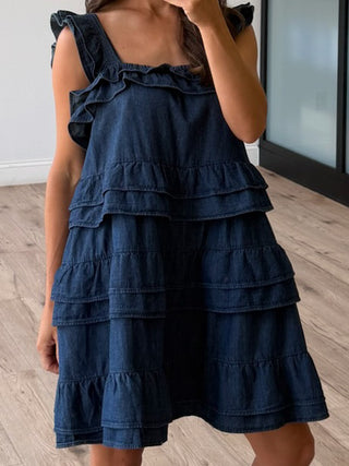 Harper Ruffle Tiered Denim Dress | Dark Wash