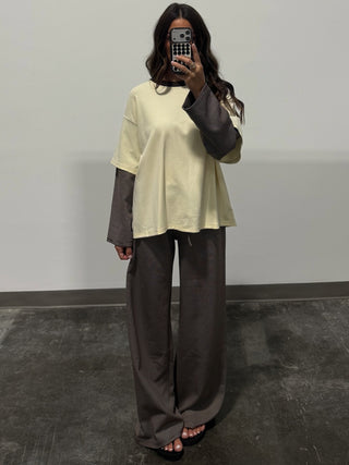 Double Up Oversized Long Sleeve Tee | Vanilla Cocoa