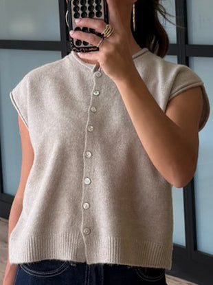 Elsie Button-Front Knit Vest | Sand