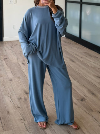 Just Chillin' Brush Knit Pants | Dusty Blue