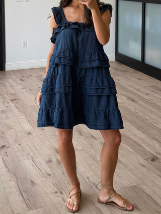 Harper Ruffle Tiered Denim Dress | Dark Wash