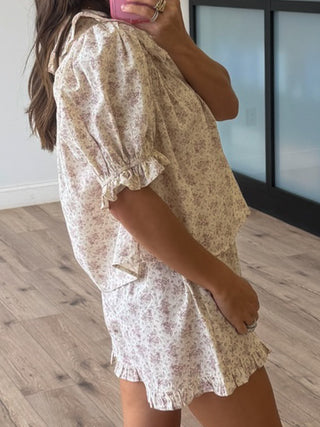 Tea Rose Ruffle Trim Shorts
