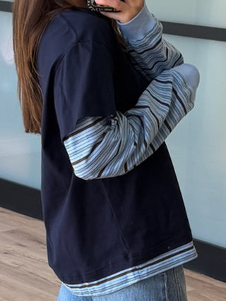 Boyfriend Layered Long Sleeve Tee | Navy