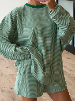 Easy Going Ribbed Stripe Shorts | Green