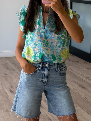 Flutter Sleeve Blouse | Tropical Laguna