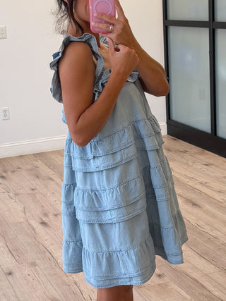 Harper Ruffle Tiered Denim Dress | Light Wash