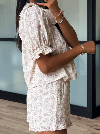 Tea Rose Ruffle Trim Shorts