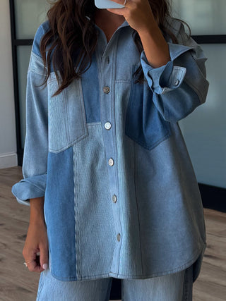 Bleu Denim Colorblock Shacket | RESTOCK