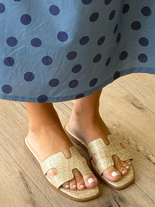 Heritage Croc Embossed Sandal | Bone