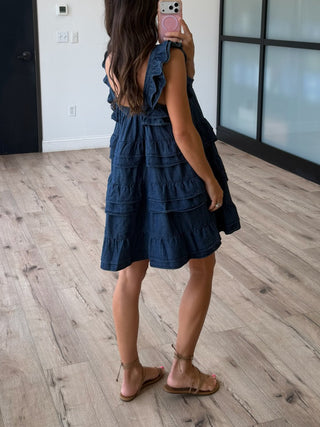 Harper Ruffle Tiered Denim Dress | Dark Wash