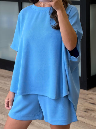 Halo Ribbed Lounge Shorts | Sky Blue