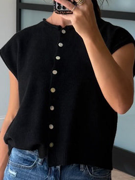 Elsie Button-Front Knit Vest | Black