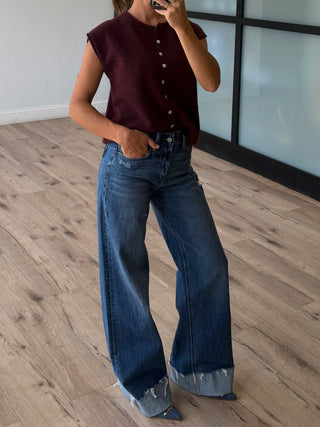 Elsie Button-Front Knit Vest | Merlot