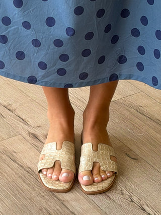 Heritage Croc Embossed Sandal | Bone