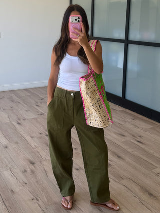 "LOVE" Bandana Quilted Tote Bag | Green
