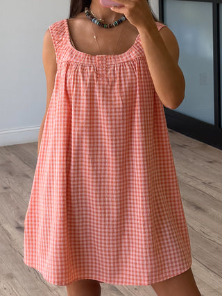 Derby Gingham Swing Dress | Sunset Peach