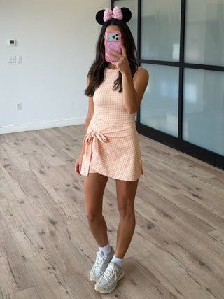 Gingham Active Wrap Romper | Peach