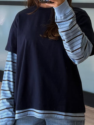 Boyfriend Layered Long Sleeve Tee | Navy