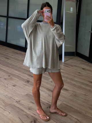 Easy Going Ribbed Stripe Shorts | Grey | +Plus Available