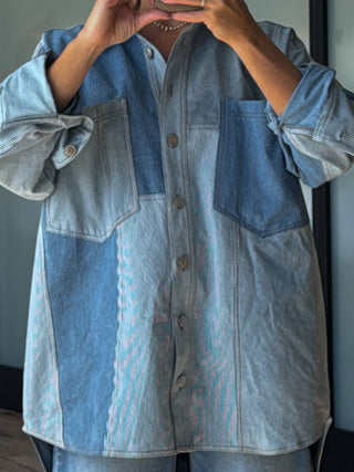 Bleu Denim Colorblock Shacket | RESTOCK