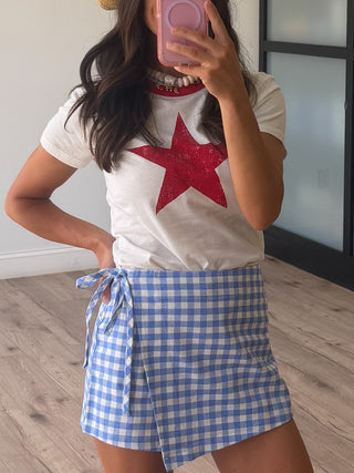 Seaside Gingham Wrap Skort