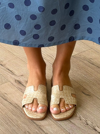Heritage Croc Embossed Sandal | Bone