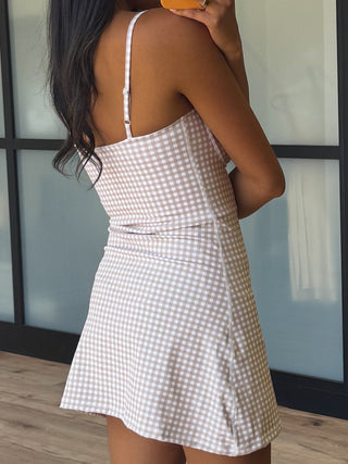 Sweetheart Active Dress | Beige Gingham | FINAL SALE
