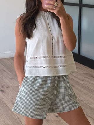 Gingham Leisure Relaxed Shorts | Light Sage