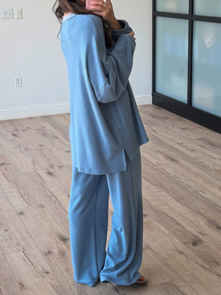 Just Chillin' Brush Knit Pants | Dusty Blue