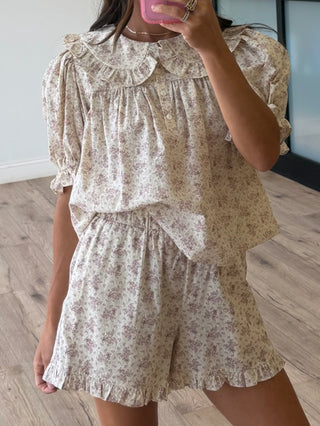 Tea Rose Ruffle Trim Shorts