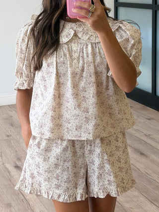 Tea Rose Ruffle Trim Shorts