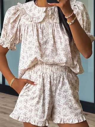 Tea Rose Ruffle Trim Shorts