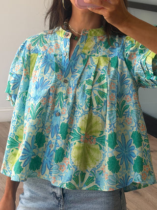 Copacabana Puff Sleeve Blouse | Tropical Laguna