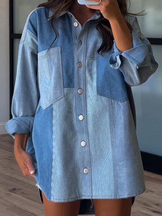 Bleu Denim Colorblock Shacket | RESTOCK