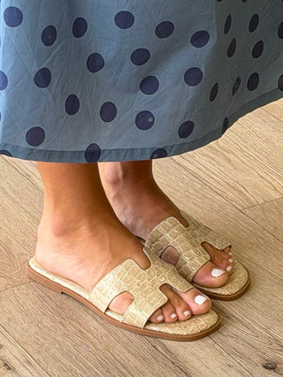 Heritage Croc Embossed Sandal | Bone