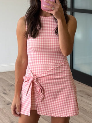 Gingham Active Wrap Romper | Blush