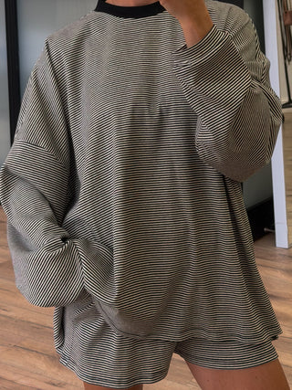 Easy Going Ribbed Stripe Shorts | Black | +Plus Available