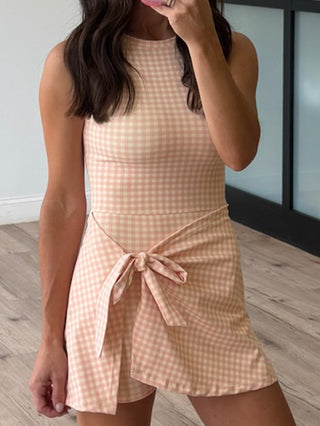 Gingham Active Wrap Romper | Peach