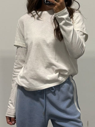Simple Layered Long Sleeve Tee | White