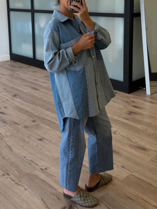 Bleu Denim Colorblock Shacket | RESTOCK