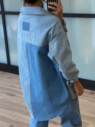 Bleu Denim Colorblock Shacket | RESTOCK