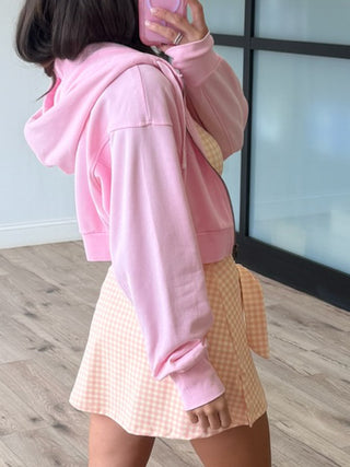 No Limit Crop Zip Hoodie | Baby Pink