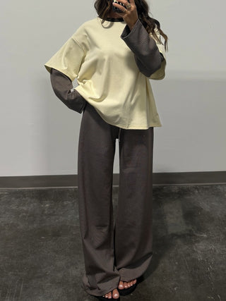 Double Up Oversized Long Sleeve Tee | Vanilla Cocoa